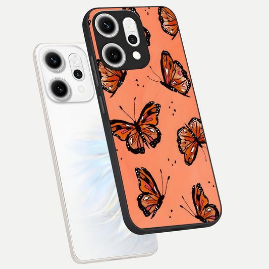 Coral Wing Butterfly phone case For Oppo Reno 14 Pro showing premium glass back cover with detailed artwork