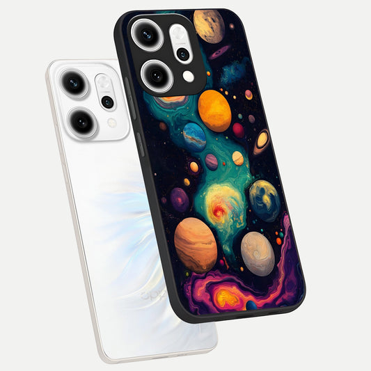 Cosmic Planet Journey phone case For Oppo Reno 14 Pro showing premium glass back cover with detailed artwork
