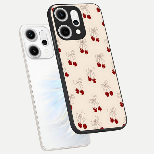 Cute Cherry Pattern phone case For Oppo Reno 14 Pro showing premium glass back cover with detailed artwork