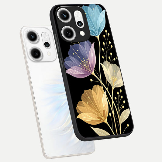 Flower Bloom Glow phone case For Oppo Reno 14 Pro showing premium glass back cover with detailed artwork