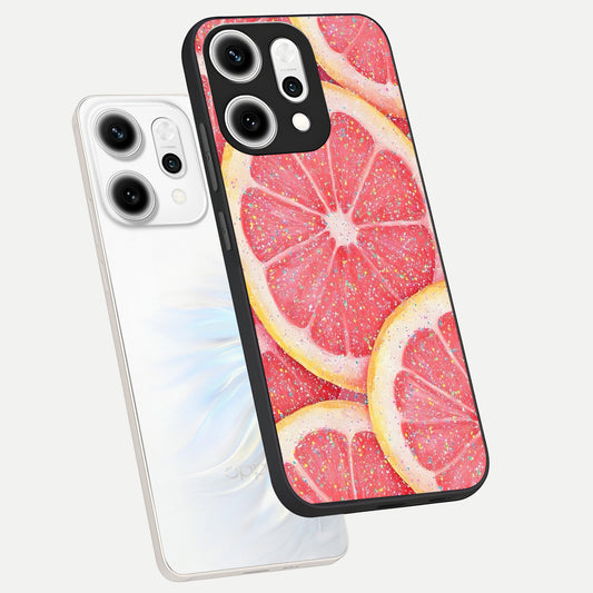 Glitter Grapefruit phone case For Oppo Reno 14 Pro showing premium glass back cover with detailed artwork