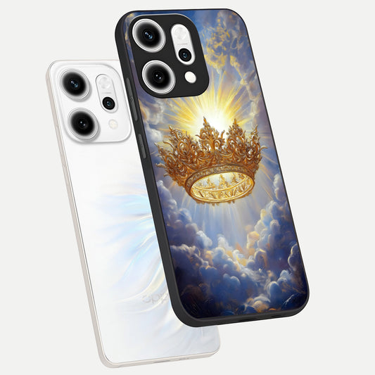 Heavenly Crown Light phone case For Oppo Reno 14 Pro showing premium glass back cover with detailed artwork
