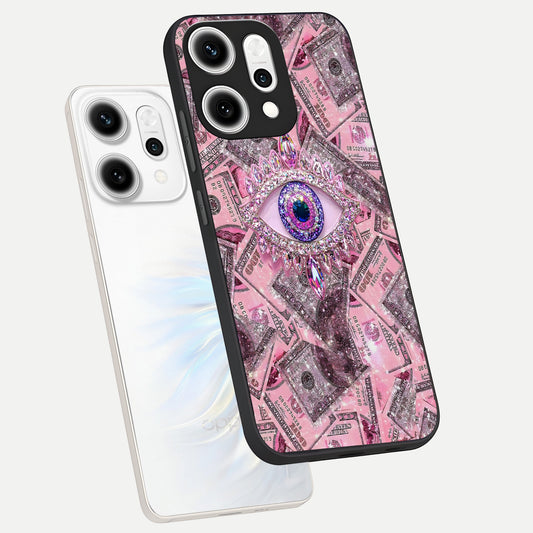Money Eye Luxe phone case For Oppo Reno 14 Pro showing premium glass back cover with detailed artwork