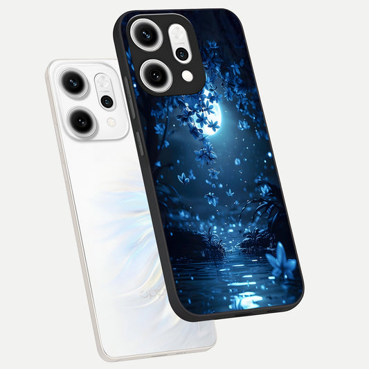 Moonlight Petal Dream phone case For Oppo Reno 14 Pro showing premium glass back cover with detailed artwork