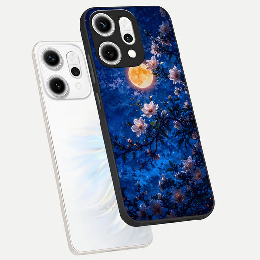 Moonlit Blossoms Night phone case For Oppo Reno 14 Pro showing premium glass back cover with detailed artwork