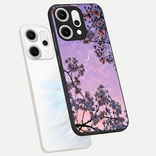 Purple Serenity Moon phone case For Oppo Reno 14 Pro showing premium glass back cover with detailed artwork