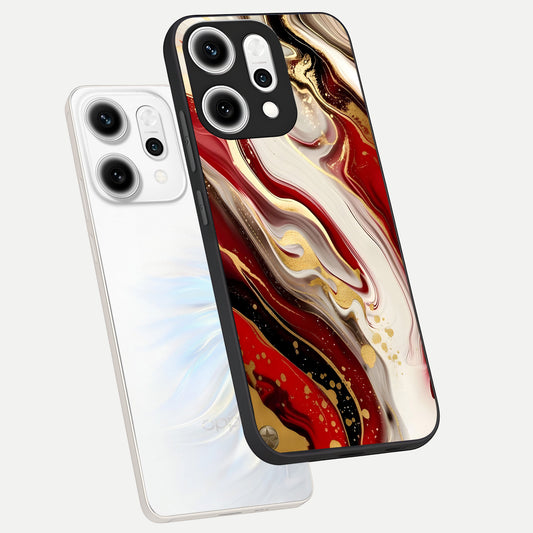Red And White Marble phone case For Oppo Reno 14 Pro showing premium glass back cover with detailed artwork
