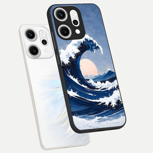 Rising Tide Power phone case For Oppo Reno 14 Pro showing premium glass back cover with detailed artwork