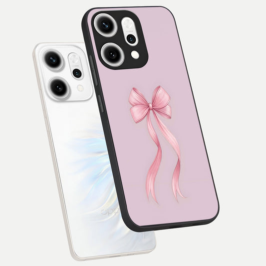 Soft Blush Bow phone case For Oppo Reno 14 Pro showing premium glass back cover with detailed artwork