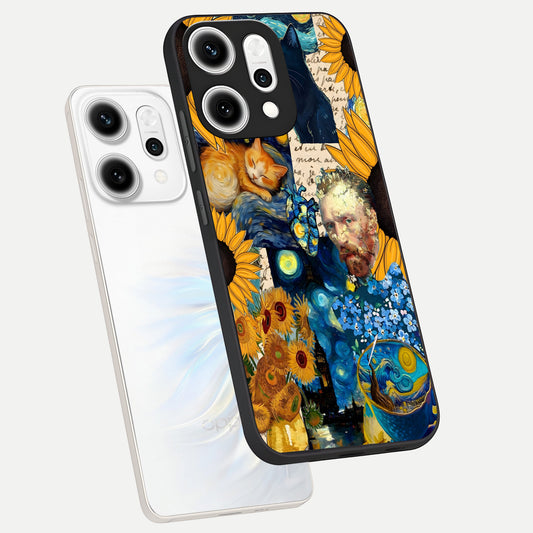 Sunflower Chic Mood Custom Name phone case For Oppo Reno 14 Pro showing premium glass back cover with detailed artwork