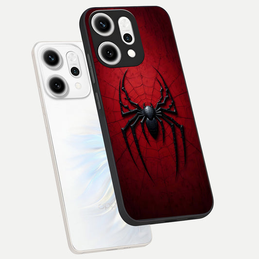 Superhero Web Emblem phone case For Oppo Reno 14 Pro showing premium glass back cover with detailed artwork