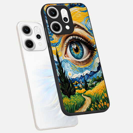 Van Gogh Eye phone case For Oppo Reno 14 Pro showing premium glass back cover with detailed artwork