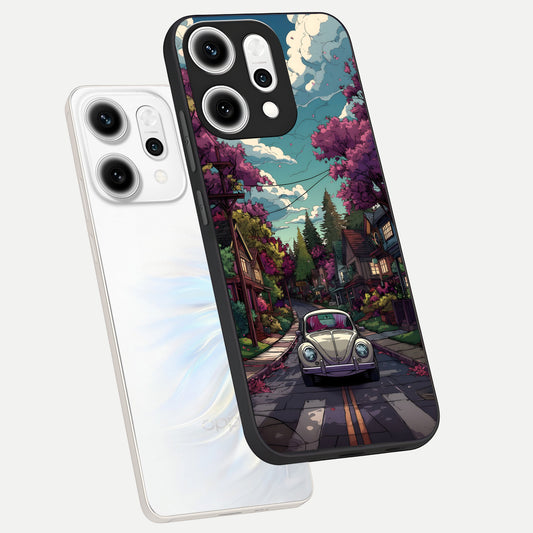 Vintage Street Drive phone case For Oppo Reno 14 Pro showing premium glass back cover with detailed artwork