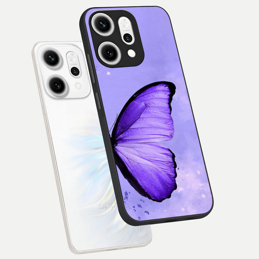 Violet Dream Wing phone case For Oppo Reno 14 Pro showing premium glass back cover with detailed artwork