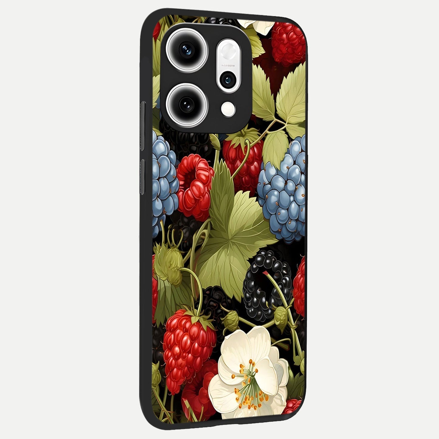 Berry Bloom Charm back cover For Oppo Reno 14 Pro slim fit glass case with vibrant aesthetic design