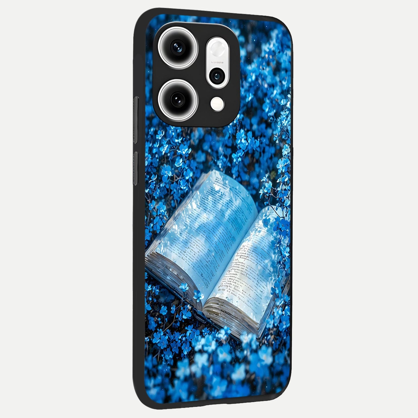 Blue Bloom Tales back cover For Oppo Reno 14 Pro slim fit glass case with vibrant aesthetic design