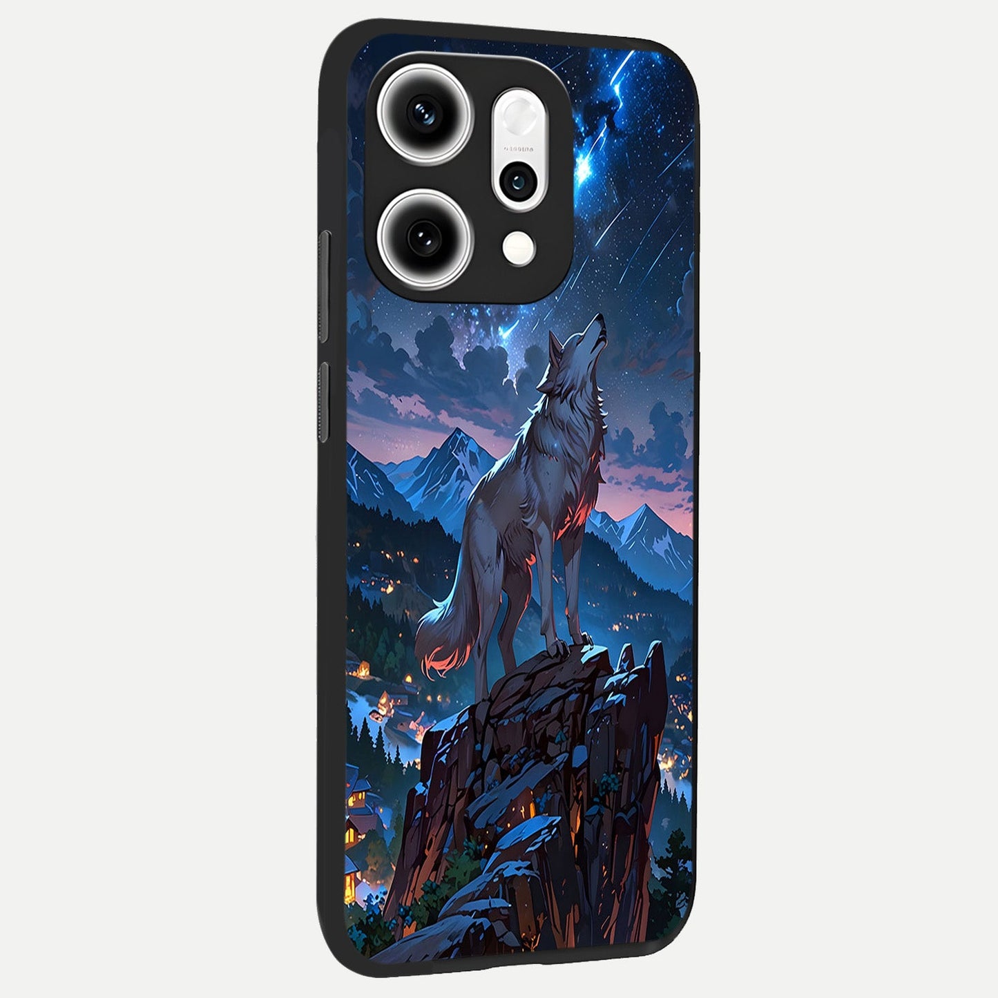 Celestial Wolf Howl back cover For Oppo Reno 14 Pro slim fit glass case with vibrant aesthetic design