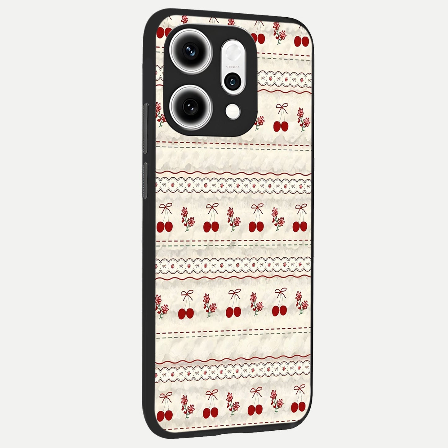 Cherry Bloom Charm back cover For Oppo Reno 14 Pro slim fit glass case with vibrant aesthetic design