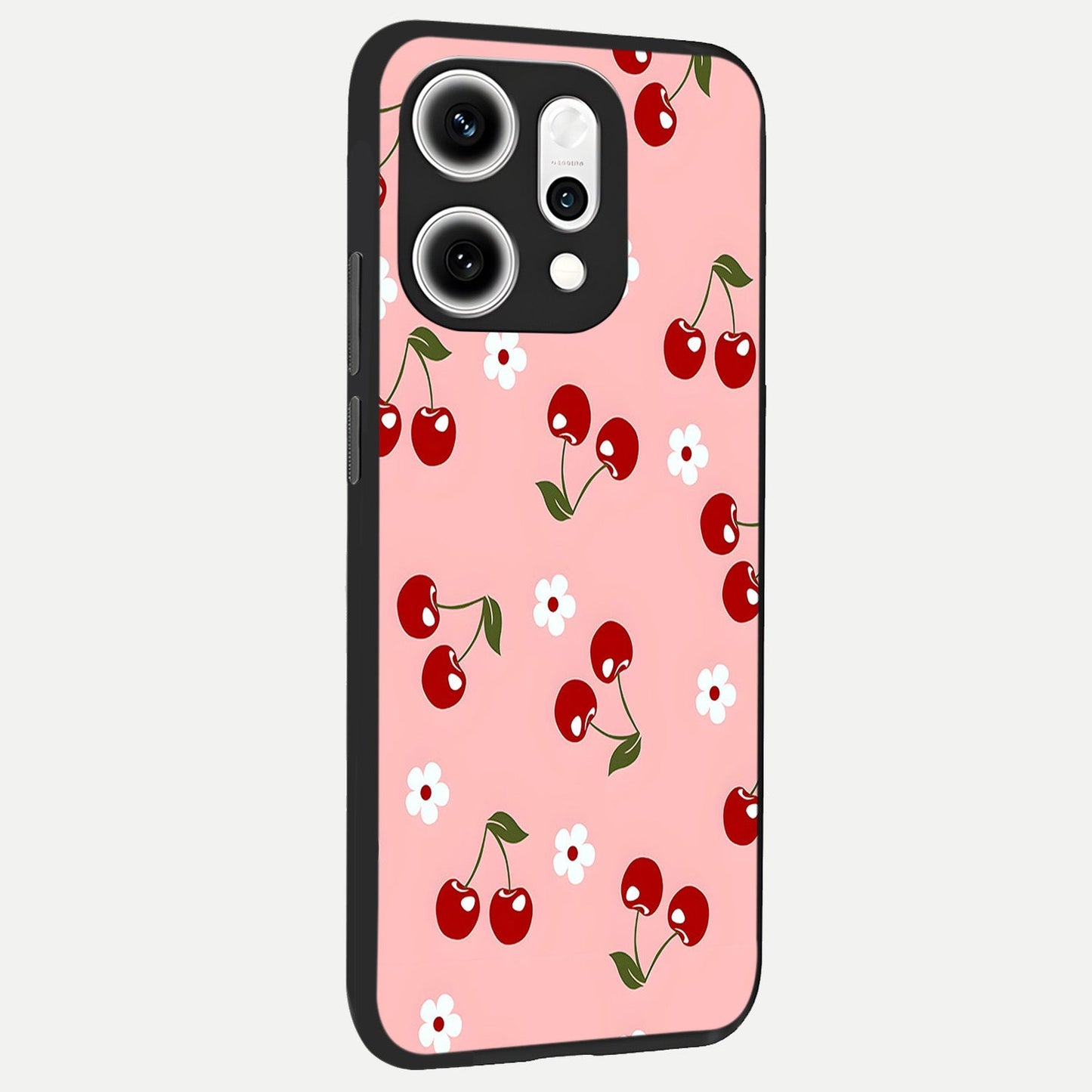 Cherry Love Mood back cover For Oppo Reno 14 Pro slim fit glass case with vibrant aesthetic design