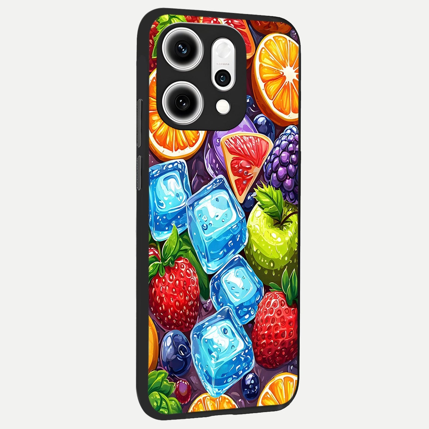 Colorful Fruits with Ice back cover For Oppo Reno 14 Pro slim fit glass case with vibrant aesthetic design