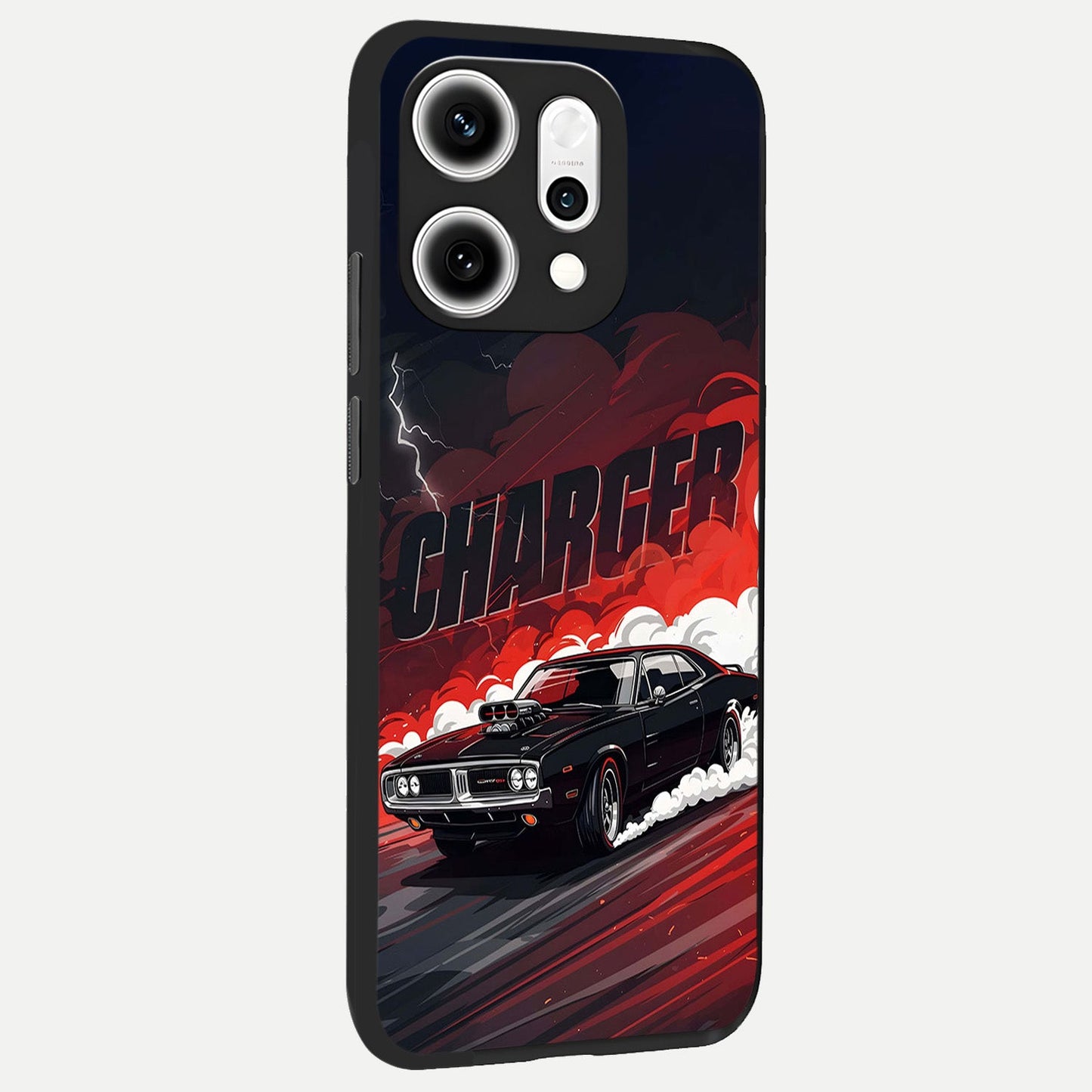 Dark Charger Fury back cover For Oppo Reno 14 Pro slim fit glass case with vibrant aesthetic design
