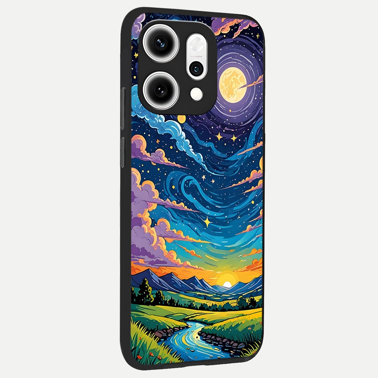 Dreamy Night Landscape back cover For Oppo Reno 14 Pro slim fit glass case with vibrant aesthetic design