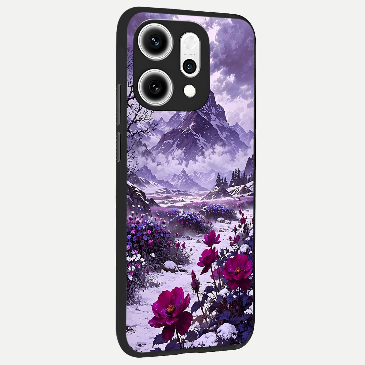 Flower Mountain View back cover For Oppo Reno 14 Pro slim fit glass case with vibrant aesthetic design