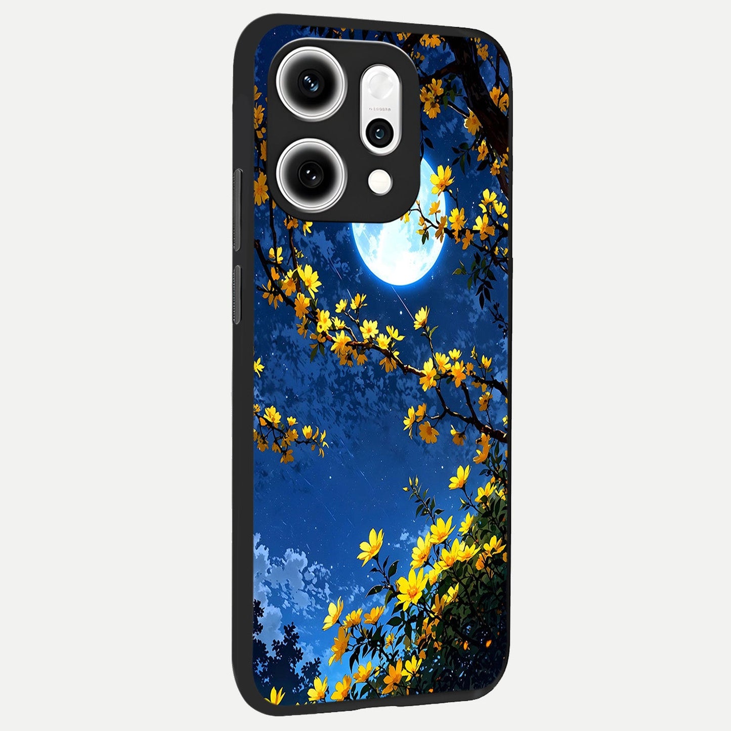 Golden Night Glow back cover For Oppo Reno 14 Pro slim fit glass case with vibrant aesthetic design