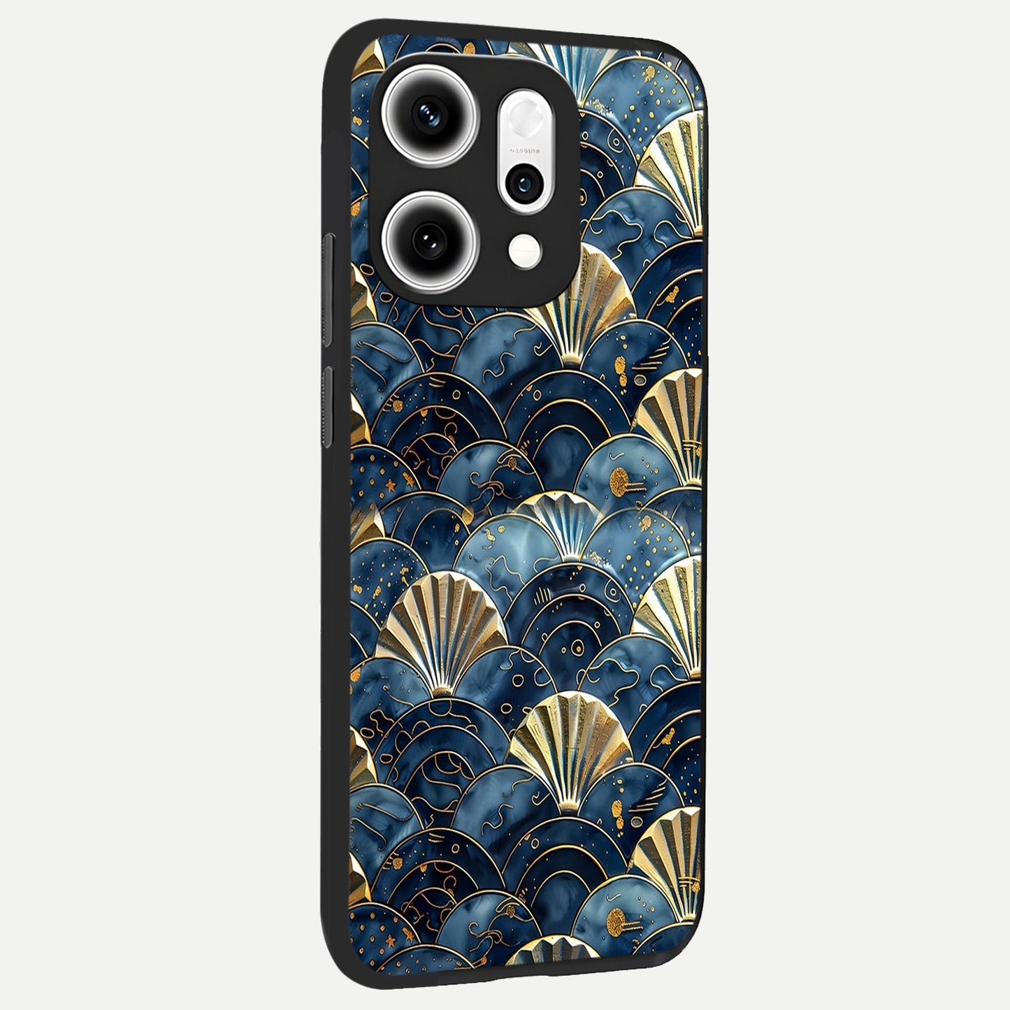 Golden Wave Luxe back cover For Oppo Reno 14 Pro slim fit glass case with vibrant aesthetic design