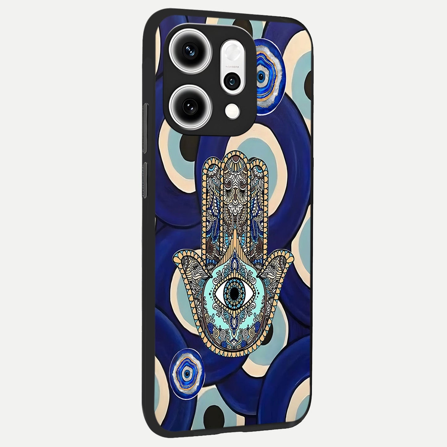Hamsa Divine Guard back cover For Oppo Reno 14 Pro slim fit glass case with vibrant aesthetic design