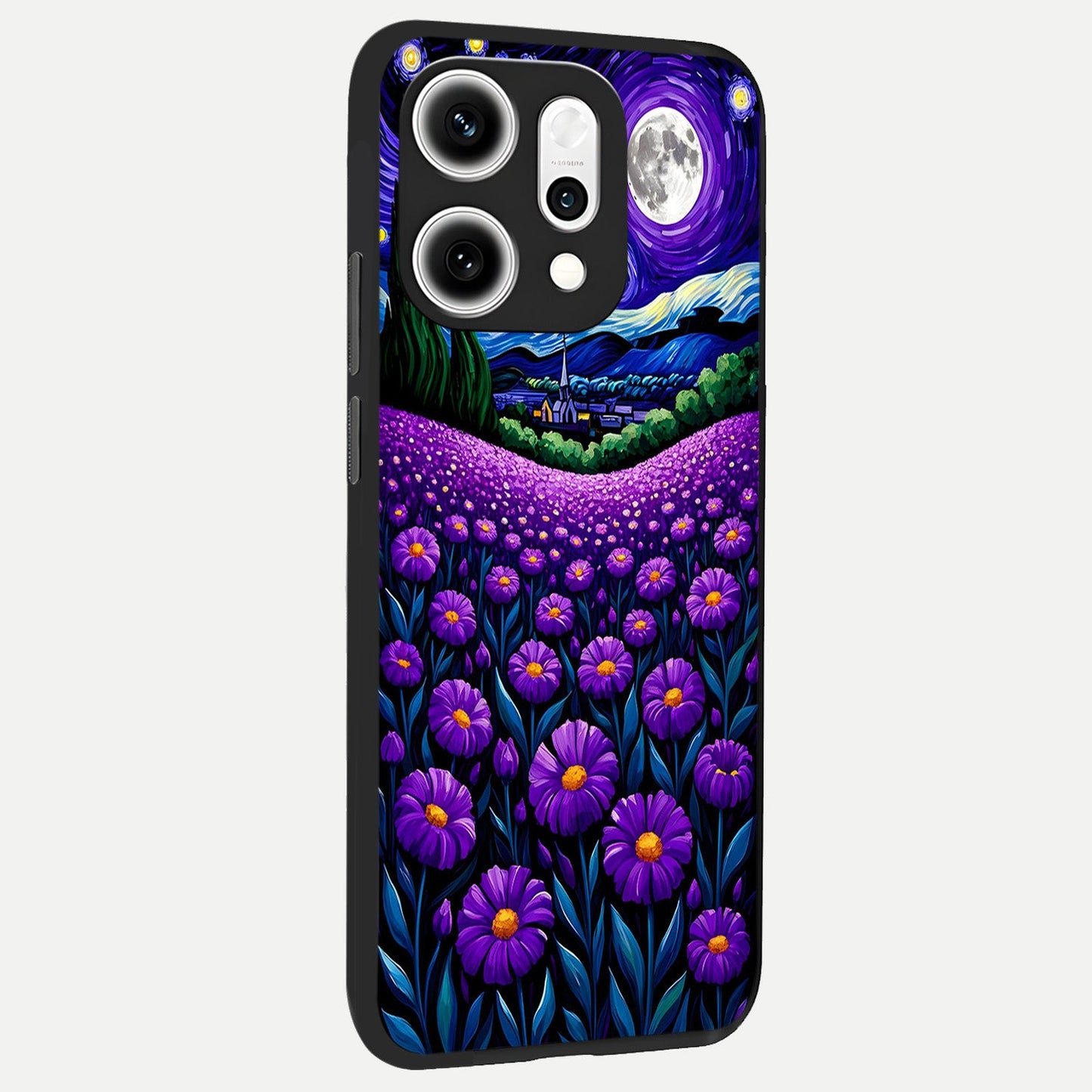 Lavender Moon Field back cover For Oppo Reno 14 Pro slim fit glass case with vibrant aesthetic design