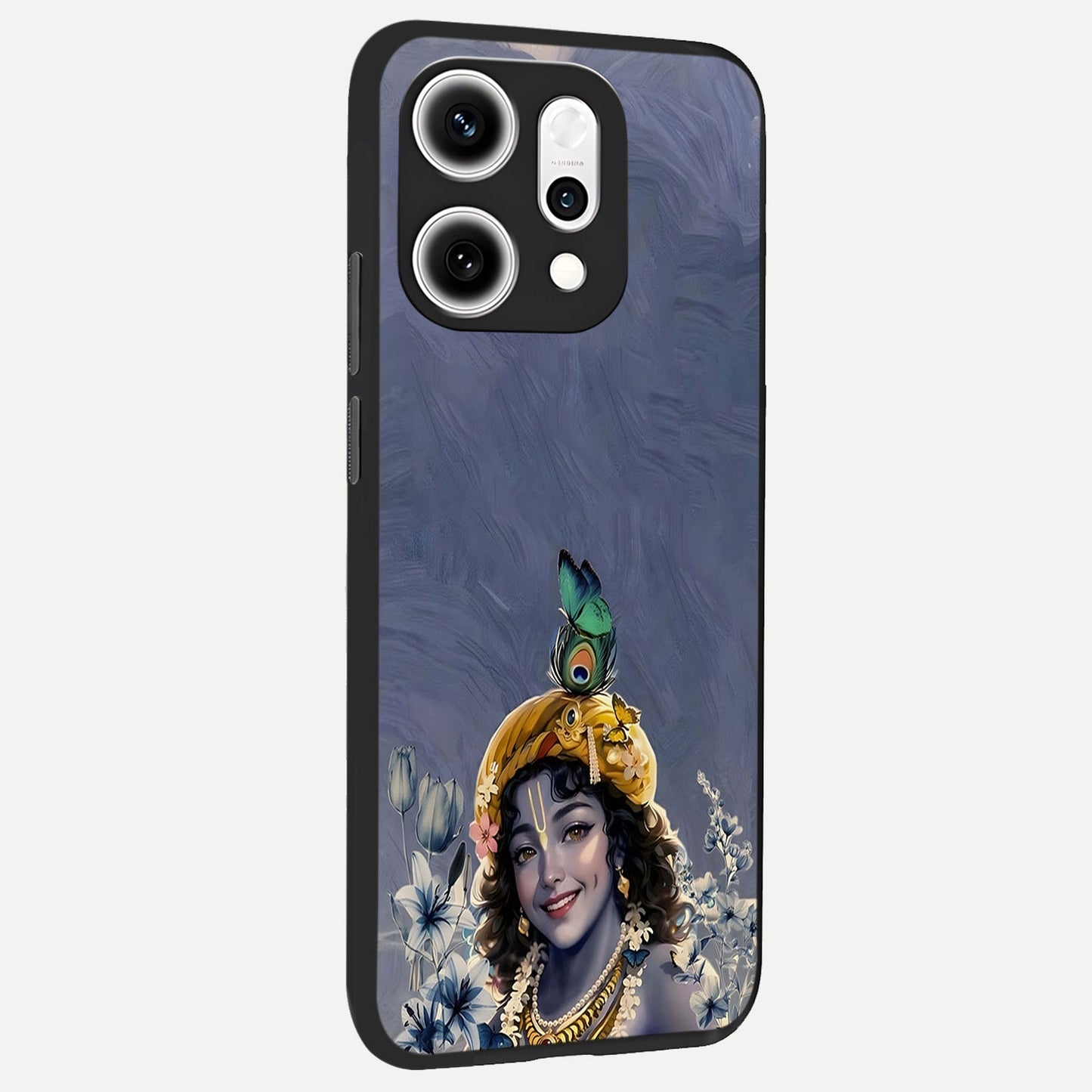 Lord Krishna back cover For Oppo Reno 14 Pro slim fit glass case with vibrant aesthetic design
