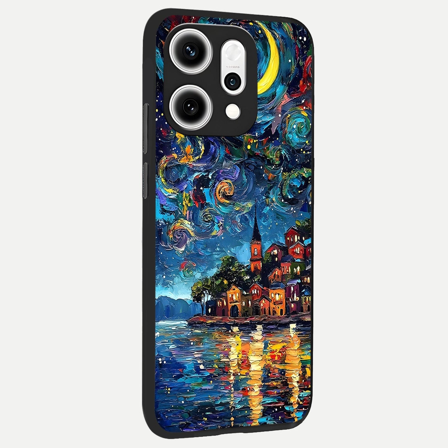 Moonlight Harbor Glow back cover For Oppo Reno 14 Pro slim fit glass case with vibrant aesthetic design