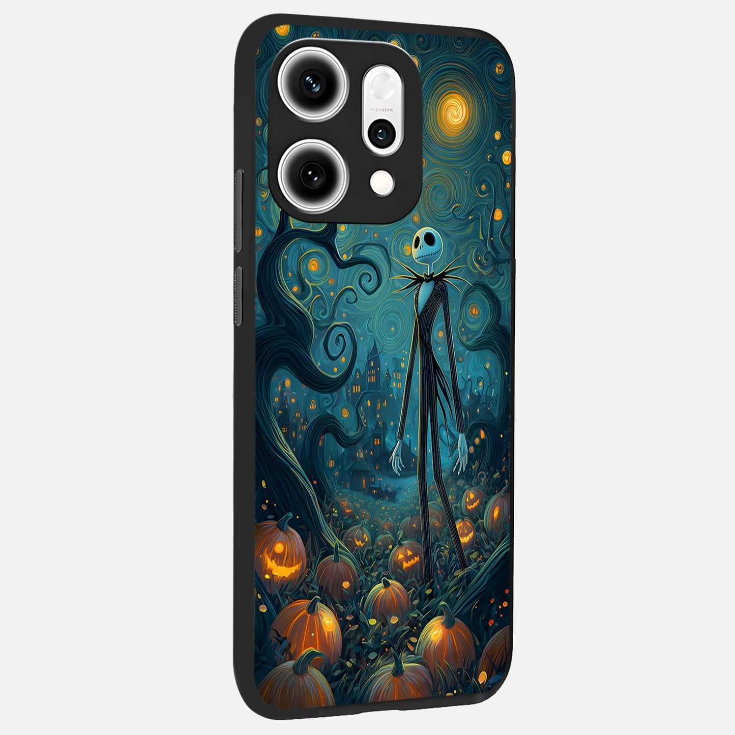 Pumpkin Moon Night back cover For Oppo Reno 14 Pro slim fit glass case with vibrant aesthetic design