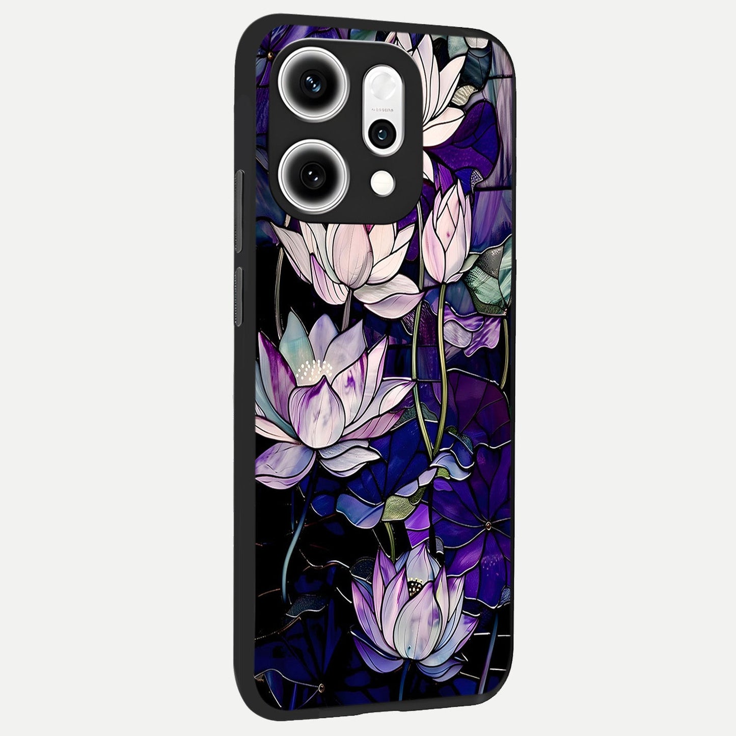 Purple Lotus Pattern back cover For Oppo Reno 14 Pro slim fit glass case with vibrant aesthetic design