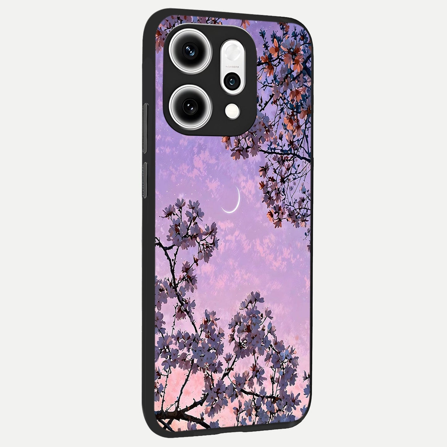 Purple Serenity Moon back cover For Oppo Reno 14 Pro slim fit glass case with vibrant aesthetic design