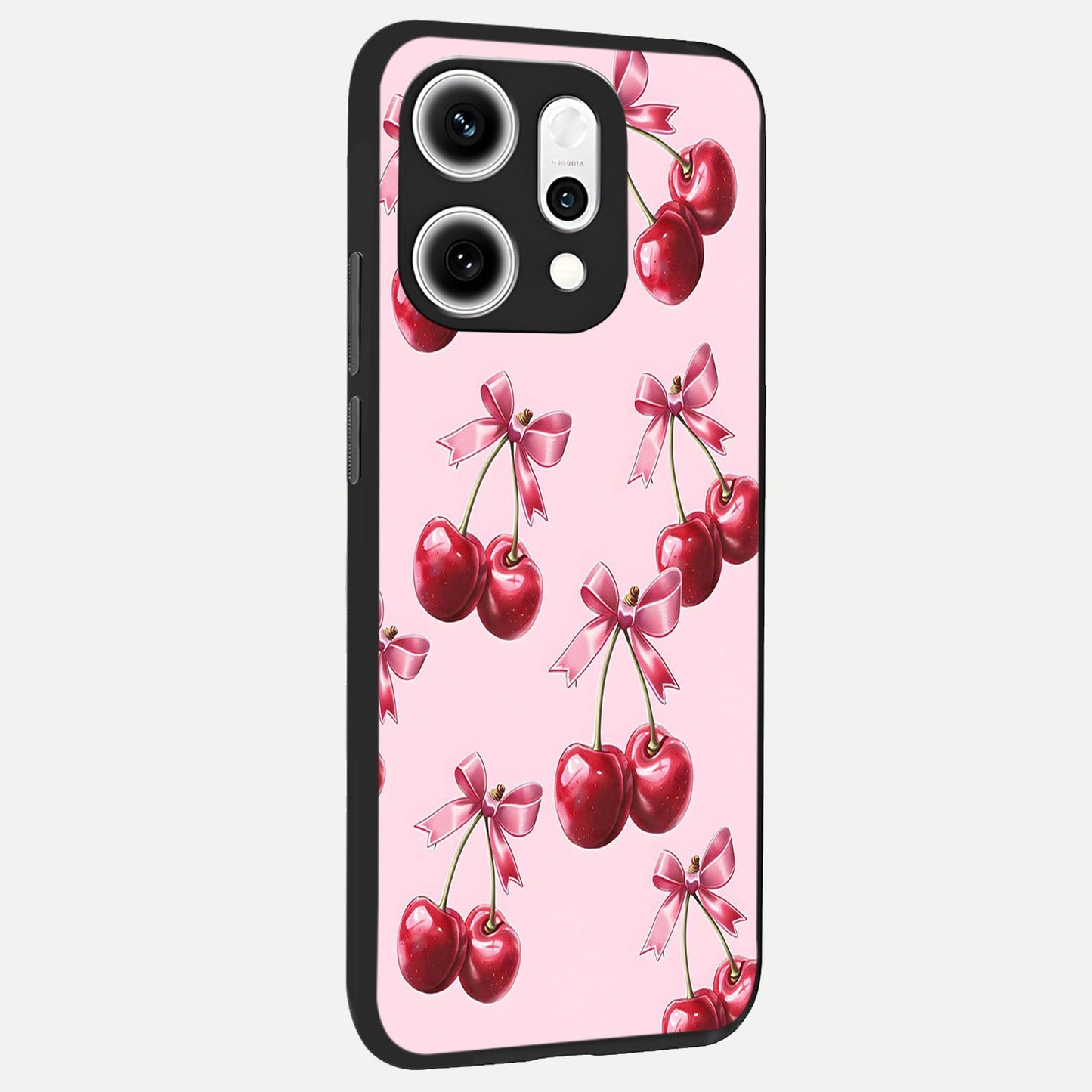 Red Cherries Pattern back cover For Oppo Reno 14 Pro slim fit glass case with vibrant aesthetic design