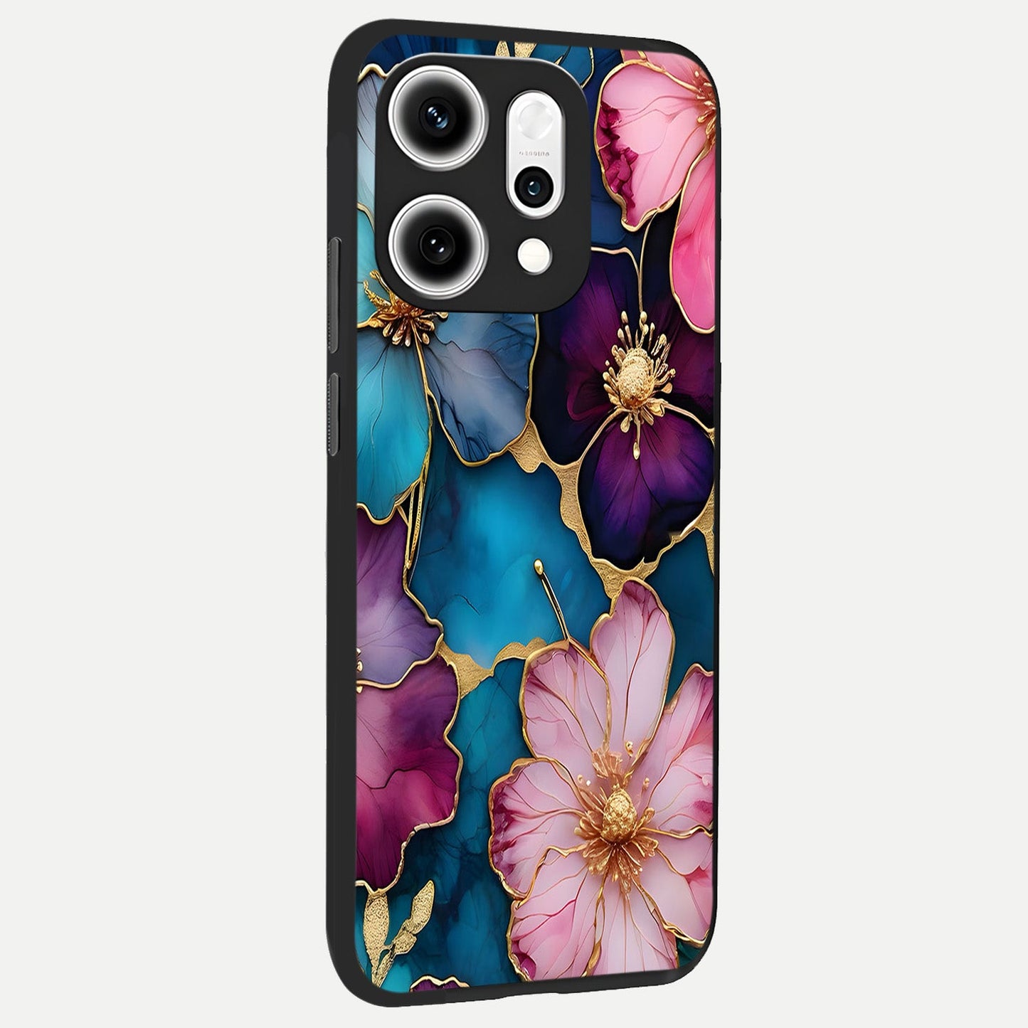 Sparkle Floral back cover For Oppo Reno 14 Pro slim fit glass case with vibrant aesthetic design