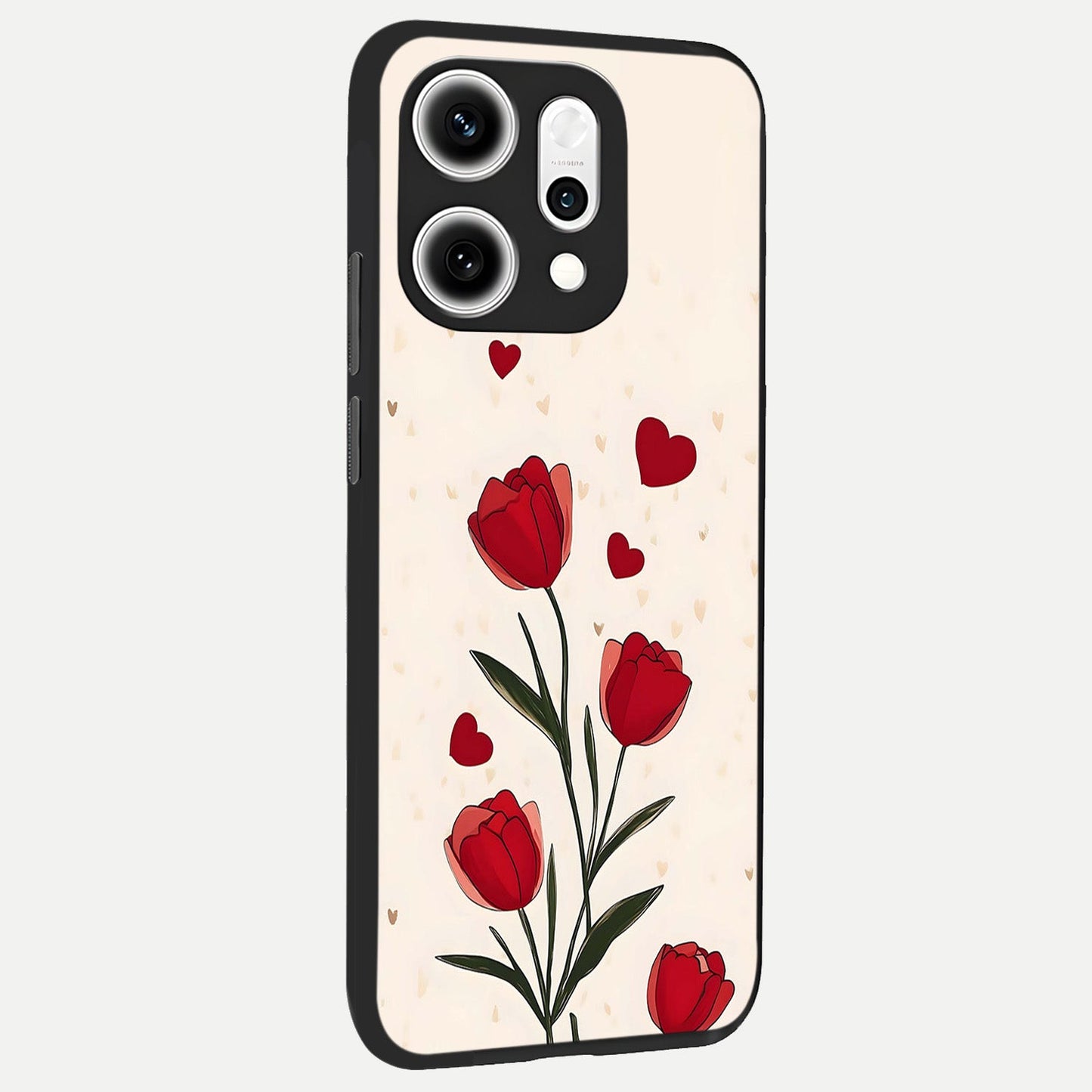 Tulip With Heart back cover For Oppo Reno 14 Pro slim fit glass case with vibrant aesthetic design