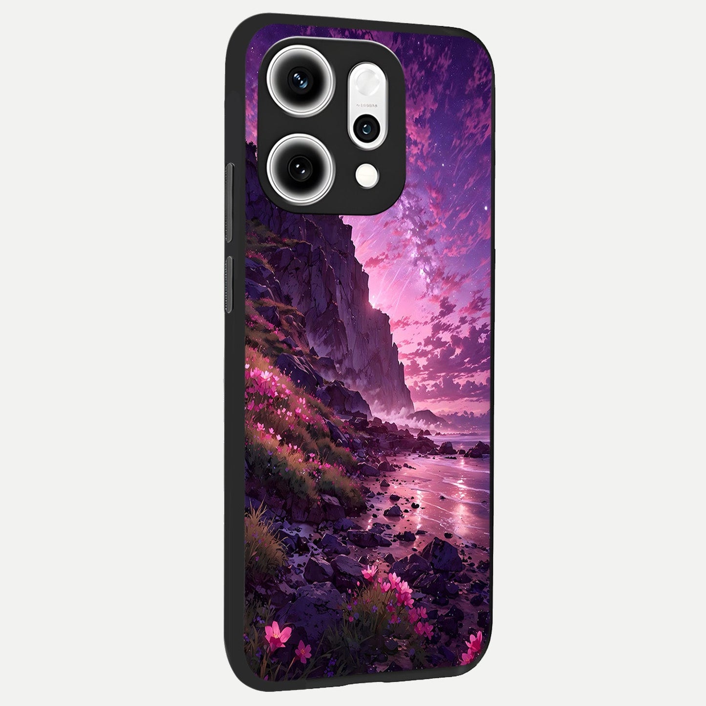 Twilight Blossom Coast back cover For Oppo Reno 14 Pro slim fit glass case with vibrant aesthetic design