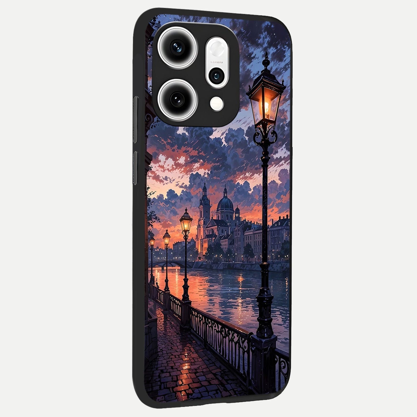 Twilight River Lights back cover For Oppo Reno 14 Pro slim fit glass case with vibrant aesthetic design