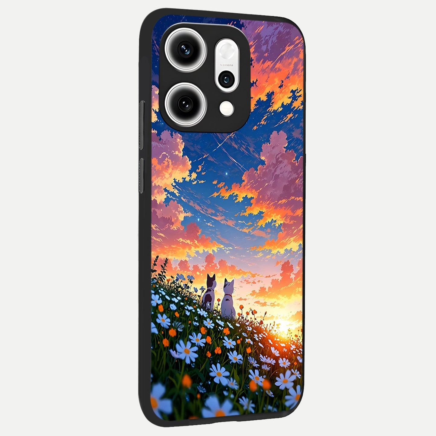 Two Cats Friends back cover For Oppo Reno 14 Pro slim fit glass case with vibrant aesthetic design