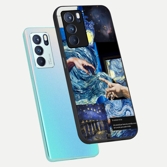 Aesthetic Vando Hands phone case For Oppo Reno 6 Pro showing premium glass back cover with detailed artwork