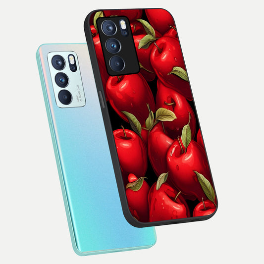 Apple Pattern phone case For Oppo Reno 6 Pro showing premium glass back cover with detailed artwork