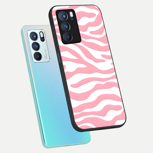 Blush Zebra Flow phone case For Oppo Reno 6 Pro showing premium glass back cover with detailed artwork