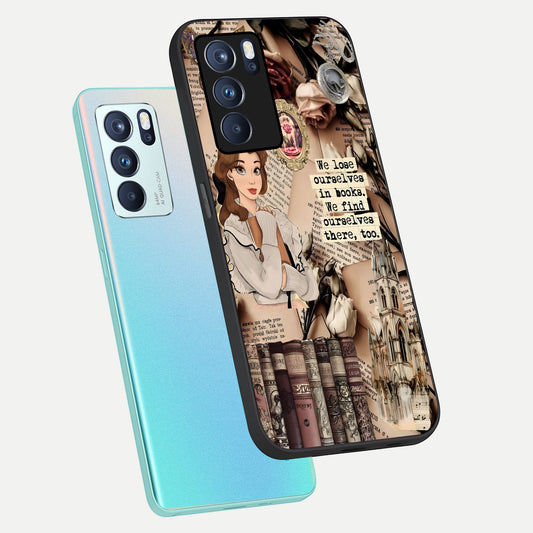 Bookish Dream World phone case For Oppo Reno 6 Pro showing premium glass back cover with detailed artwork