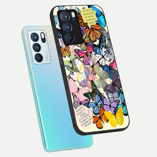 Butterflies Petal Dream phone case For Oppo Reno 6 Pro showing premium glass back cover with detailed artwork