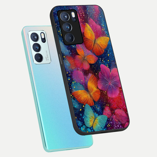 Butterfly Dream Mist phone case For Oppo Reno 6 Pro showing premium glass back cover with detailed artwork