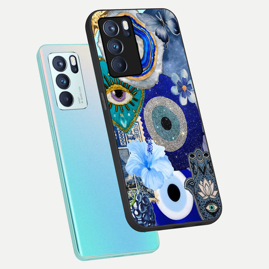 Celestial Blue Vision phone case For Oppo Reno 6 Pro showing premium glass back cover with detailed artwork
