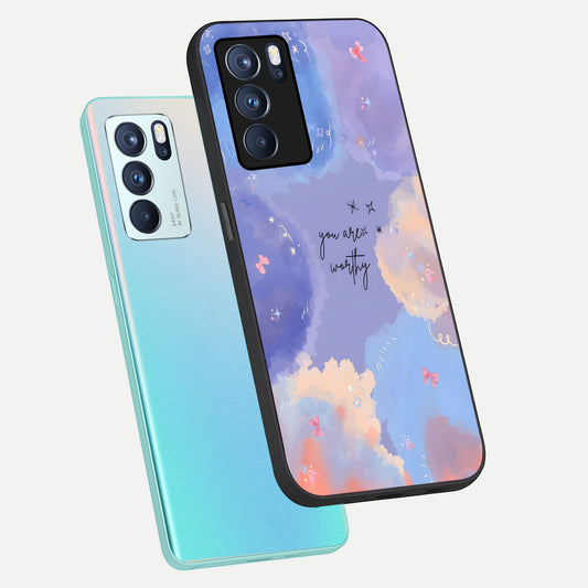 Celestial Cloud Magic phone case For Oppo Reno 6 Pro showing premium glass back cover with detailed artwork